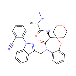 CN[C@@H](C)C(=O)N[C@@H]1C(=O)N(Cc2nn(-c3ccccc3C#N)c3ccccc23)c2ccccc2OC12CCOCC2 ZINC000096285021