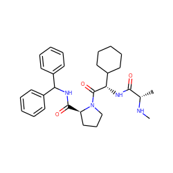 CN[C@@H](C)C(=O)N[C@H](C(=O)N1CCC[C@H]1C(=O)NC(c1ccccc1)c1ccccc1)C1CCCCC1 ZINC000072109940