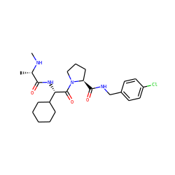 CN[C@@H](C)C(=O)N[C@H](C(=O)N1CCC[C@H]1C(=O)NCc1ccc(Cl)cc1)C1CCCCC1 ZINC000084726996