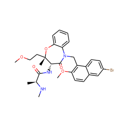 CN[C@@H](C)C(=O)N[C@H]1C(=O)N(Cc2c(OC)ccc3cc(Br)ccc23)c2ccccc2O[C@@]1(C)CCOC ZINC001772649872