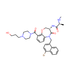 CN[C@@H](C)C(=O)N[C@H]1COc2c(C(=O)N3CCN(CCCO)CC3)cccc2N(Cc2ccc(Br)c3ccccc23)C1=O ZINC000208251665