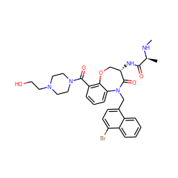 CN[C@@H](C)C(=O)N[C@H]1COc2c(C(=O)N3CCN(CCO)CC3)cccc2N(Cc2ccc(Br)c3ccccc23)C1=O ZINC000208251608