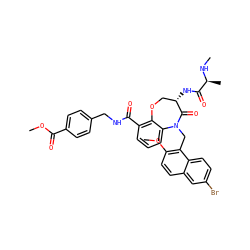 CN[C@@H](C)C(=O)N[C@H]1COc2c(C(=O)NCc3ccc(C(=O)OC)cc3)cccc2N(Cc2c(OC)ccc3cc(Br)ccc23)C1=O ZINC000208240500