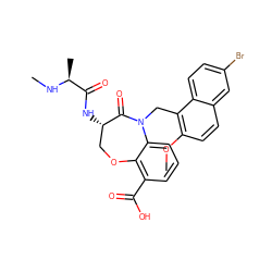 CN[C@@H](C)C(=O)N[C@H]1COc2c(C(=O)O)cccc2N(Cc2c(OC)ccc3cc(Br)ccc23)C1=O ZINC000208230362