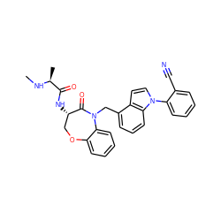 CN[C@@H](C)C(=O)N[C@H]1COc2ccccc2N(Cc2cccc3c2ccn3-c2ccccc2C#N)C1=O ZINC000144272311