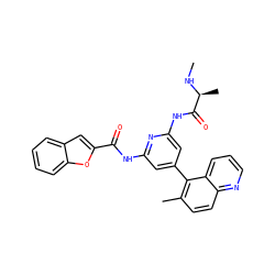 CN[C@@H](C)C(=O)Nc1cc(-c2c(C)ccc3ncccc23)cc(NC(=O)c2cc3ccccc3o2)n1 ZINC001772574659