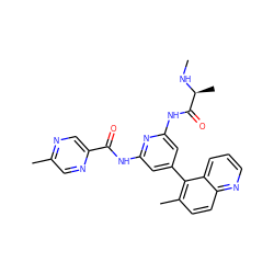 CN[C@@H](C)C(=O)Nc1cc(-c2c(C)ccc3ncccc23)cc(NC(=O)c2cnc(C)cn2)n1 ZINC001772617514