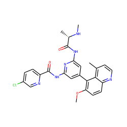 CN[C@@H](C)C(=O)Nc1cc(-c2c(OC)ccc3nccc(C)c23)cc(NC(=O)c2ccc(Cl)cn2)n1 ZINC001772580808