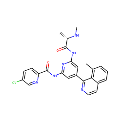 CN[C@@H](C)C(=O)Nc1cc(-c2nccc3cccc(C)c23)cc(NC(=O)c2ccc(Cl)cn2)n1 ZINC001772631597