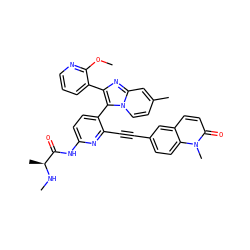 CN[C@@H](C)C(=O)Nc1ccc(-c2c(-c3cccnc3OC)nc3cc(C)ccn23)c(C#Cc2ccc3c(ccc(=O)n3C)c2)n1 ZINC001772628068