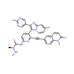 CN[C@@H](C)C(=O)Nc1ccc(-c2c(-c3cnc(C)nc3)nc3cc(C)ccn23)c(C#Cc2ccc3c(ccc(=O)n3C)c2)n1 ZINC001772637594