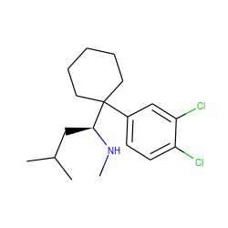 CN[C@@H](CC(C)C)C1(c2ccc(Cl)c(Cl)c2)CCCCC1 ZINC000066076349