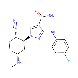 CN[C@@H]1CC[C@H](C#N)[C@@H](n2cc(C(N)=O)c(Nc3ccc(F)cc3)n2)C1 ZINC000221849928