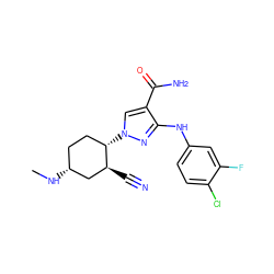 CN[C@@H]1CC[C@H](n2cc(C(N)=O)c(Nc3ccc(Cl)c(F)c3)n2)[C@@H](C#N)C1 ZINC000221855273