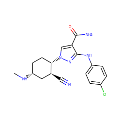 CN[C@@H]1CC[C@H](n2cc(C(N)=O)c(Nc3ccc(Cl)cc3)n2)[C@@H](C#N)C1 ZINC000221855733