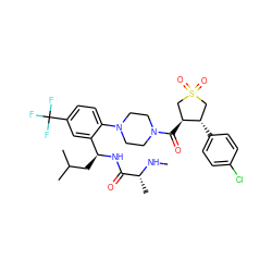 CN[C@H](C)C(=O)N[C@@H](CC(C)C)c1cc(C(F)(F)F)ccc1N1CCN(C(=O)[C@H]2CS(=O)(=O)C[C@@H]2c2ccc(Cl)cc2)CC1 ZINC000029039316