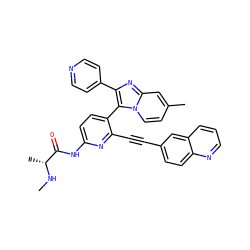 CN[C@H](C)C(=O)Nc1ccc(-c2c(-c3ccncc3)nc3cc(C)ccn23)c(C#Cc2ccc3ncccc3c2)n1 ZINC000205790965
