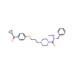 CN[C@H](Cc1ccccc1)C(=O)N1CCN(CCCOc2ccc(C(=O)C3CC3)cc2)CC1 ZINC000013444848