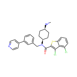 CN[C@H]1CC[C@@H](N(Cc2cccc(-c3ccncc3)c2)C(=O)c2sc3cccc(Cl)c3c2Cl)CC1 ZINC000101549231