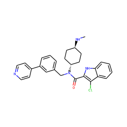 CN[C@H]1CC[C@H](N(Cc2cccc(-c3ccncc3)c2)C(=O)c2[nH]c3ccccc3c2Cl)CC1 ZINC000254134780