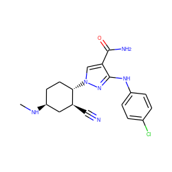 CN[C@H]1CC[C@H](n2cc(C(N)=O)c(Nc3ccc(Cl)cc3)n2)[C@@H](C#N)C1 ZINC000221855481