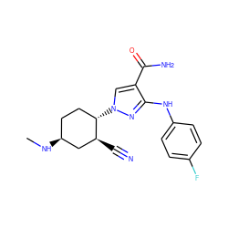 CN[C@H]1CC[C@H](n2cc(C(N)=O)c(Nc3ccc(F)cc3)n2)[C@@H](C#N)C1 ZINC000221884130