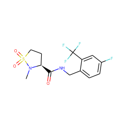 CN1[C@H](C(=O)NCc2ccc(F)cc2C(F)(F)F)CCS1(=O)=O ZINC000095565377