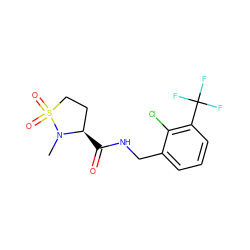 CN1[C@H](C(=O)NCc2cccc(C(F)(F)F)c2Cl)CCS1(=O)=O ZINC000095566091