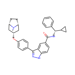 CN1[C@H]2CC[C@@H]1C[C@H](Oc1ccc(-c3n[nH]c4ccc(C(=O)N[C@H](c5ccccc5)C5CC5)cc34)cc1)C2 ZINC000146872372