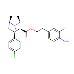 CN1[C@H]2CC[C@@H]1C[C@H](c1ccc(Cl)cc1)[C@@H]2C(=O)OCCc1ccc(N)c(I)c1 ZINC000056727908