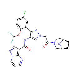 CN1[C@H]2CC[C@@H]1CN(C(=O)Cn1cc(NC(=O)c3cnn4cccnc34)c(-c3cc(Cl)ccc3OC(F)F)n1)C2 ZINC001772593085