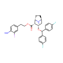 CN1[C@H]2CC[C@H]1[C@@H](C(=O)OCCc1ccc(N)c(I)c1)[C@@H](OC(c1ccc(F)cc1)c1ccc(F)cc1)C2 ZINC000253780871