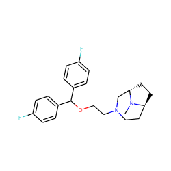 CN1[C@H]2CC[C@H]1CN(CCOC(c1ccc(F)cc1)c1ccc(F)cc1)CC2 ZINC000139382640