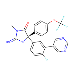 CN1C(=N)N[C@@](c2ccc(OC(F)(F)F)cc2)(c2ccc(F)c(-c3cncnc3)c2)C1=O ZINC000043103532