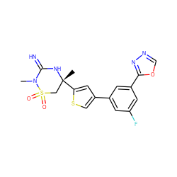 CN1C(=N)N[C@](C)(c2cc(-c3cc(F)cc(-c4nnco4)c3)cs2)CS1(=O)=O ZINC001772597190