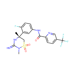 CN1C(=N)N[C@](C)(c2cc(NC(=O)c3ccc(C(F)(F)F)cn3)ccc2F)CS1(=O)=O ZINC000144647580