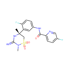 CN1C(=N)N[C@](C)(c2cc(NC(=O)c3ccc(F)cn3)ccc2F)CS1(=O)=O ZINC000144542146