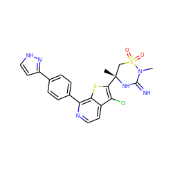 CN1C(=N)N[C@](C)(c2sc3c(-c4ccc(-c5cc[nH]n5)cc4)nccc3c2Cl)CS1(=O)=O ZINC001772616500