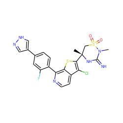 CN1C(=N)N[C@](C)(c2sc3c(-c4ccc(-c5cn[nH]c5)cc4F)nccc3c2Cl)CS1(=O)=O ZINC001772616560