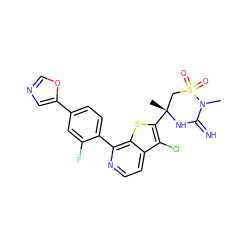 CN1C(=N)N[C@](C)(c2sc3c(-c4ccc(-c5cnco5)cc4F)nccc3c2Cl)CS1(=O)=O ZINC001772585021