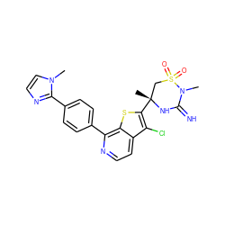 CN1C(=N)N[C@](C)(c2sc3c(-c4ccc(-c5nccn5C)cc4)nccc3c2Cl)CS1(=O)=O ZINC001772657380