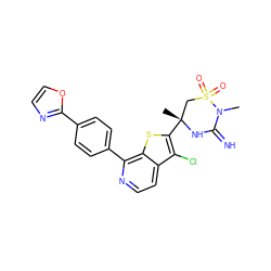 CN1C(=N)N[C@](C)(c2sc3c(-c4ccc(-c5ncco5)cc4)nccc3c2Cl)CS1(=O)=O ZINC001772599402