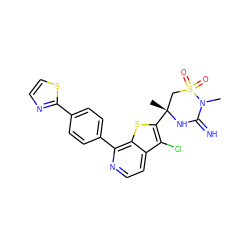 CN1C(=N)N[C@](C)(c2sc3c(-c4ccc(-c5nccs5)cc4)nccc3c2Cl)CS1(=O)=O ZINC001772585103