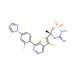 CN1C(=N)N[C@](C)(c2sc3c(-c4ccc(-n5cccn5)cc4F)nccc3c2Cl)CS1(=O)=O ZINC001772588307