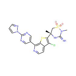 CN1C(=N)N[C@](C)(c2sc3c(-c4cnc(-n5cccn5)nc4)nccc3c2Cl)CS1(=O)=O ZINC001772593120