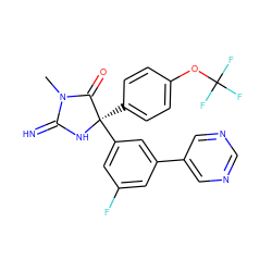 CN1C(=N)N[C@](c2ccc(OC(F)(F)F)cc2)(c2cc(F)cc(-c3cncnc3)c2)C1=O ZINC000045245842