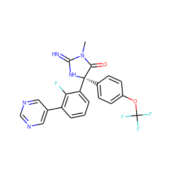 CN1C(=N)N[C@](c2ccc(OC(F)(F)F)cc2)(c2cccc(-c3cncnc3)c2F)C1=O ZINC000045245100