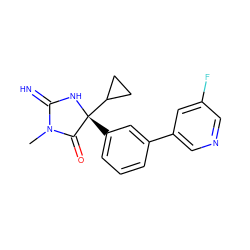 CN1C(=N)N[C@](c2cccc(-c3cncc(F)c3)c2)(C2CC2)C1=O ZINC000035929929