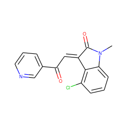 CN1C(=O)/C(=C/C(=O)c2cccnc2)c2c(Cl)cccc21 ZINC000101412647