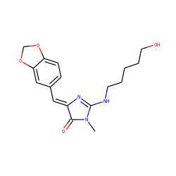 CN1C(=O)/C(=C/c2ccc3c(c2)OCO3)N=C1NCCCCCO ZINC000072109006